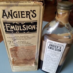 Vintage Angier's Emulsion bottle and box circa 1947-1955